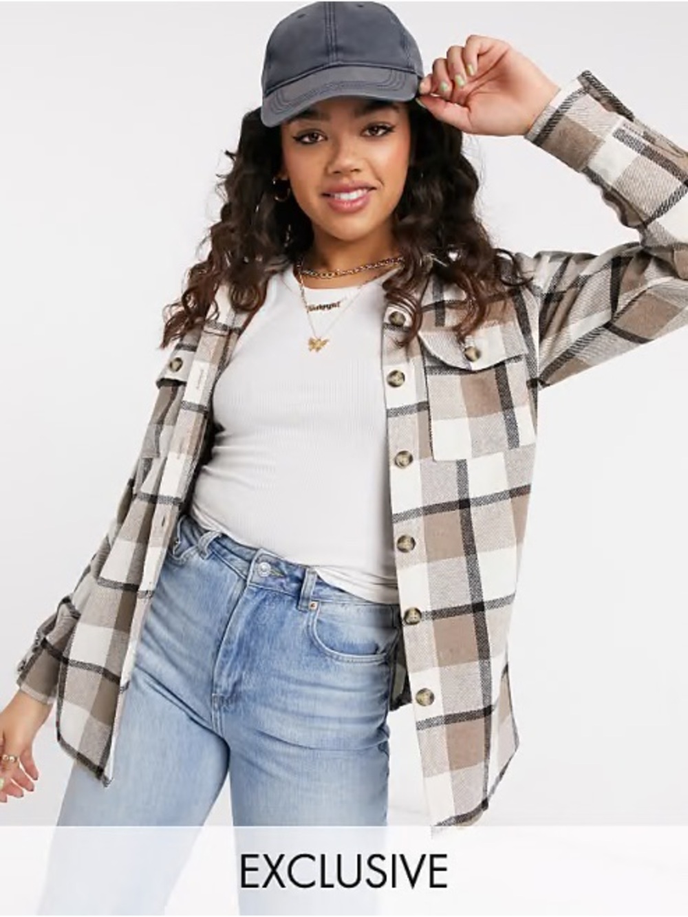 ASOS - In the Style - Checked Shacket Jacket in Beige and White